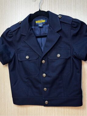 RARE Ralph Lauren Rugby Navy Blue Military Cropped Wool Blazer Jacket Sz 4